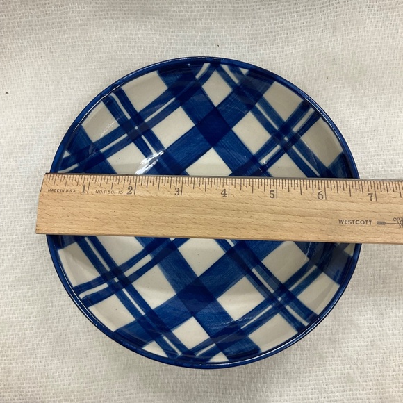 Handcrafted Ceramic Bowl Blue Checked Pattern Made in India - Picture 5 of 7